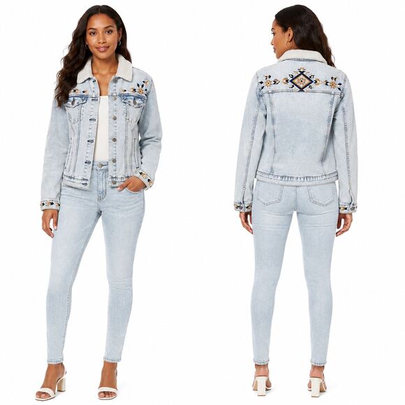 DRIFTWOOD Jackets & Blazers - Driftwood Embroidered Trucker Denim Jean Jacket XL Acid Lite Wash Western Aztec